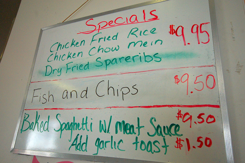 The menu at Wong’s